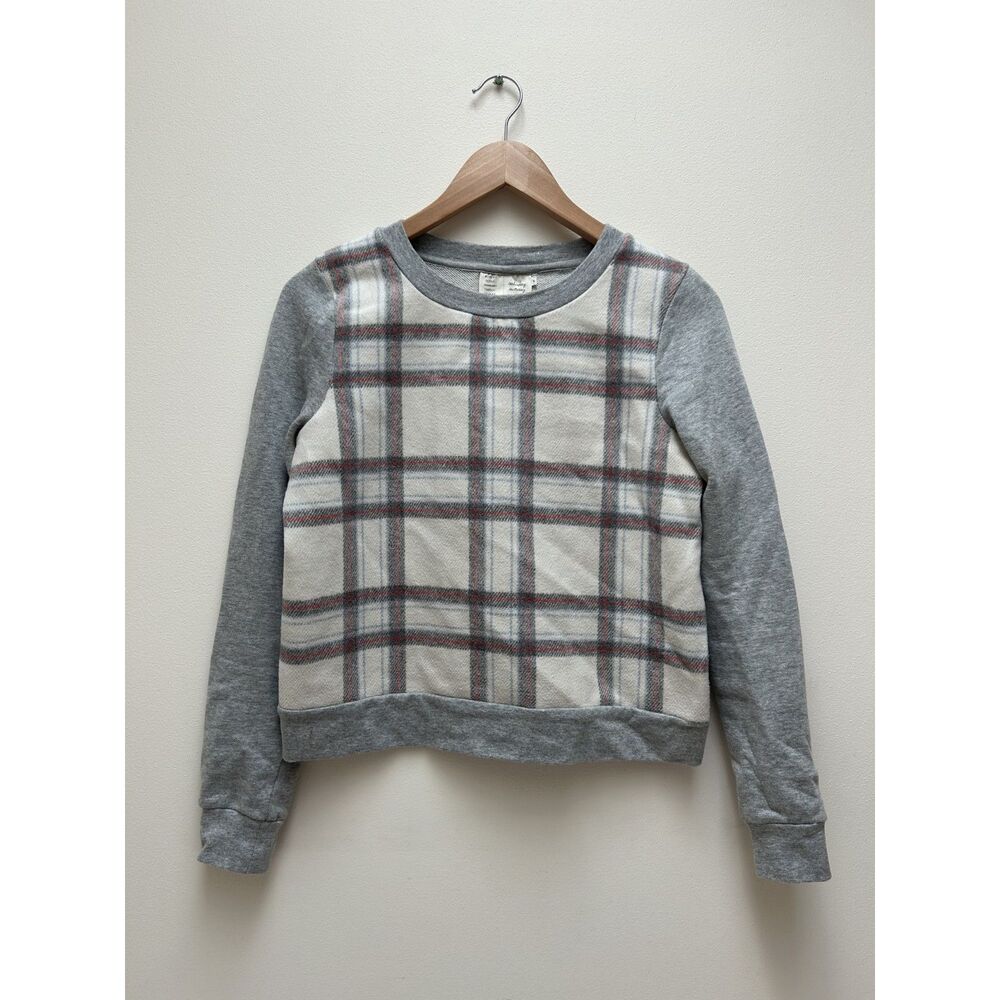 Anthropologie Monday Tuesday Wednesday Grey Plaid Light Sweatshirt size XS